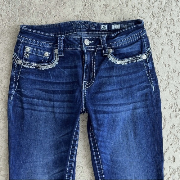 Miss Me Jeans size 28 Skinny Embellished Rhinestone Sequin Pockets Western Blue - Picture 5 of 7